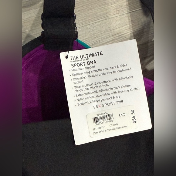 Victoria's Secret Purple and Green Sports Bra for Active Comfort Size 34D NWT - Picture 3 of 8